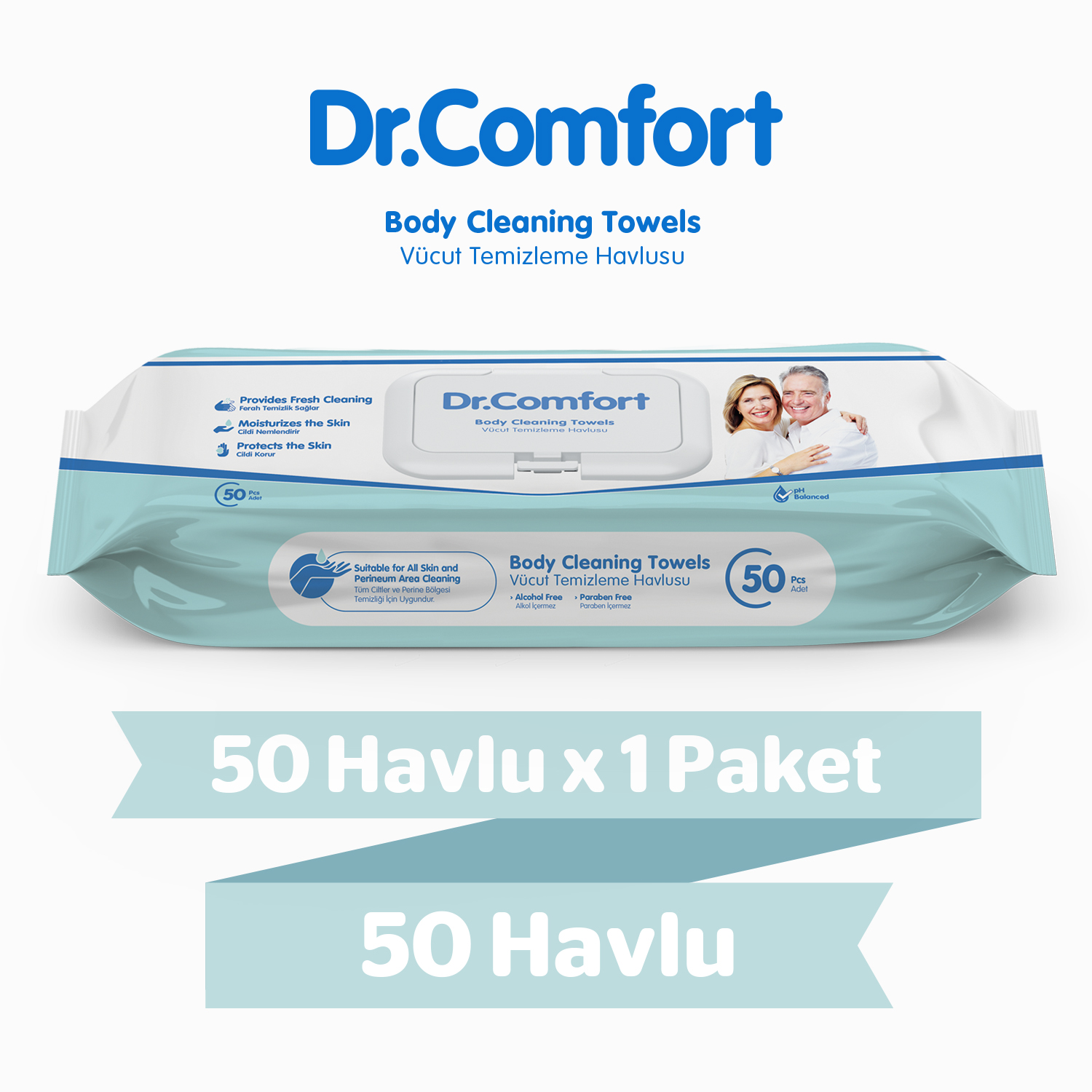 Dr.Comfort Vücut Temizleme Havlusu 50'li 1 Paket 50 Havlu